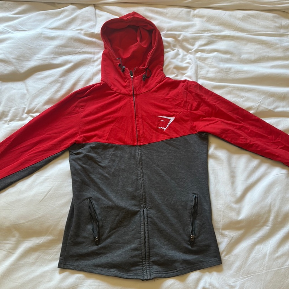 Men’s Gymshark zip up jacket. Red and grey. Size medium.